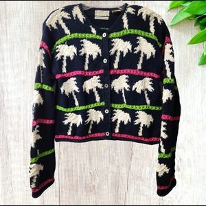 VTG Women's Sigrid Olsen Sport Knitted by Hand Palm Tree Cardigan Sweater Medium